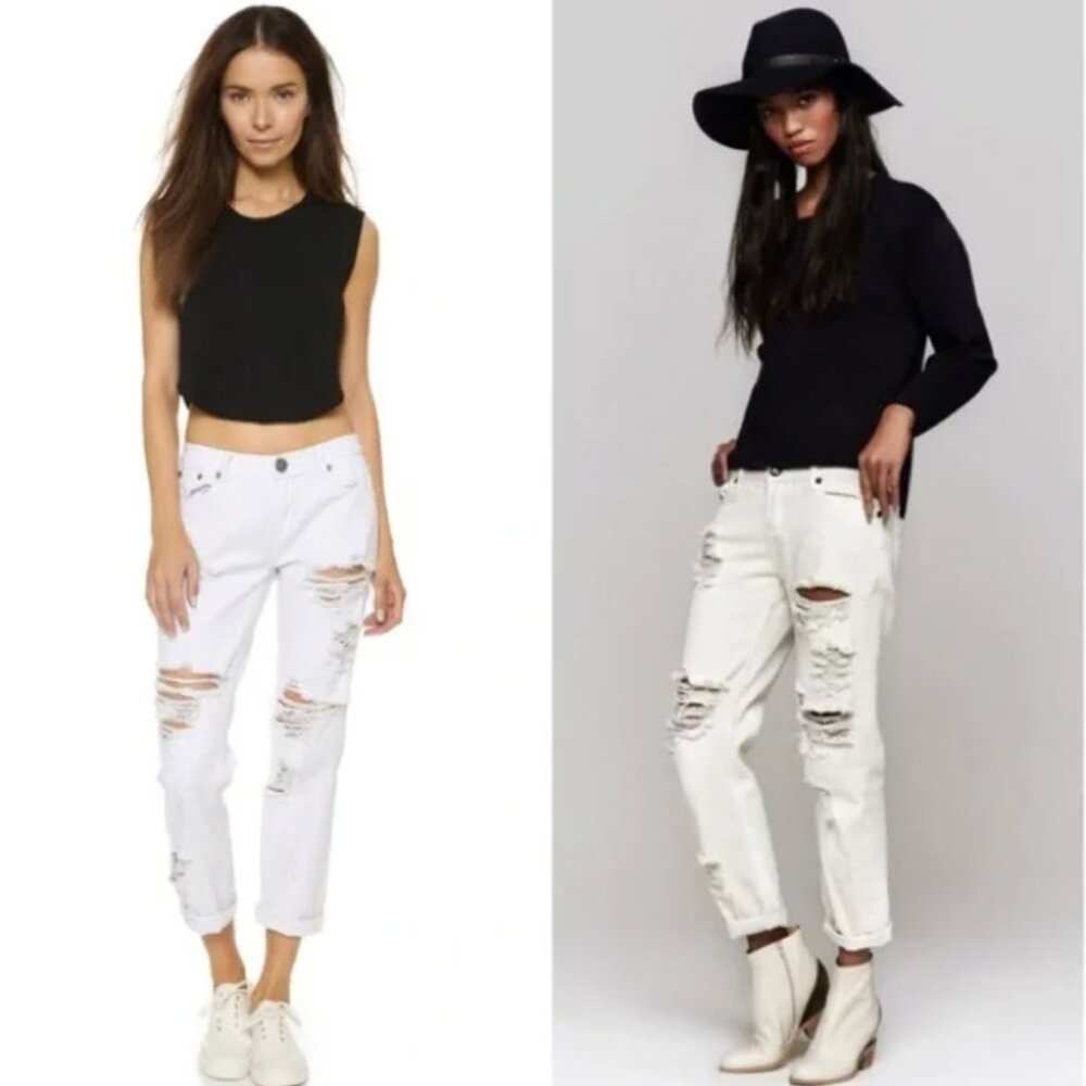 One Teaspoon Awesome Baggies White 'Frost' Low Waist Medium Rise Jeans Size 30